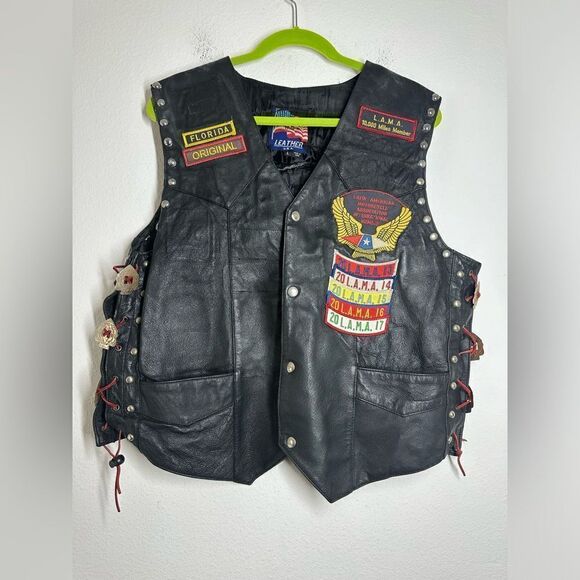 Genuine Leather USA Womens Bikers Vest Size Large Black Four Snap Close Front - Picture 1 of 16